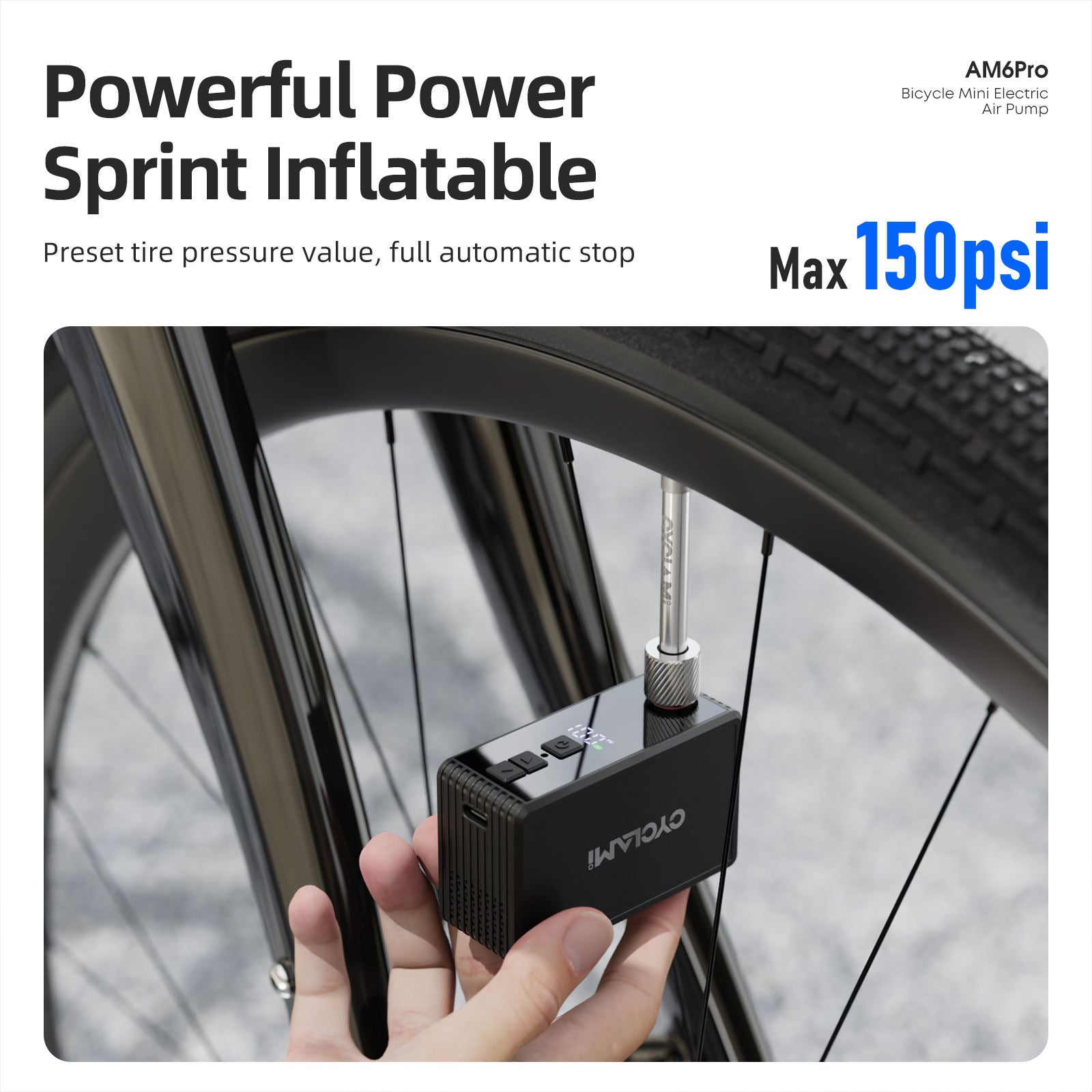 CYCLAMI AM6 Pro Mini Electric Bike Pump 150PSI