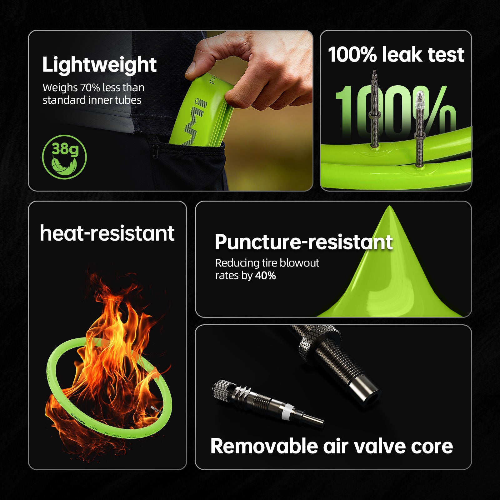 Cyclami Superlight TPU Bicycle Inner Tube With Removable Air Valve Core