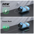 Blue power bank with fast charging capabilities for topump sup pump on a gray background