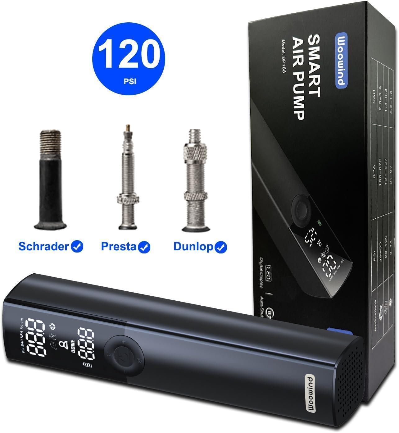 Woowind BP188 Electric Bike Pump Presta and Schrader Valves - Sports Engineer